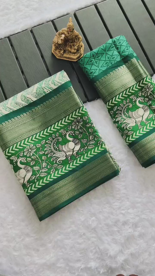 Graceful Bottle Green & Off-White Matka Silk Saree with Traditional Zari Woven Border
