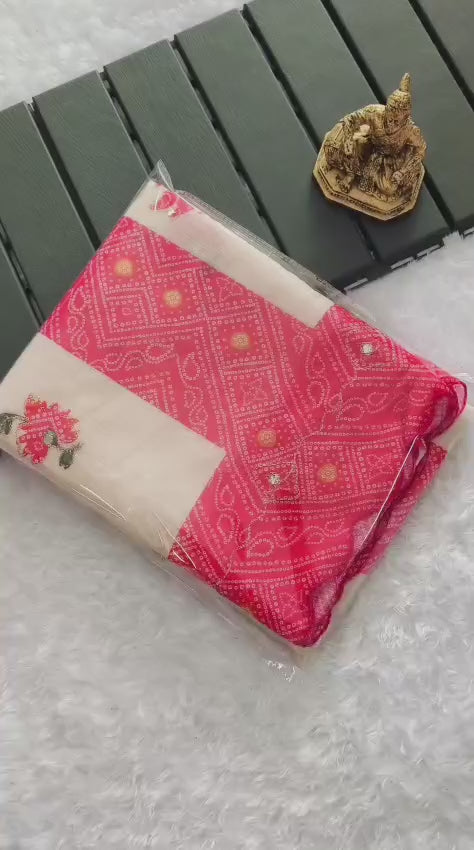 Elegant Pink Linen Saree with Bandhej Border