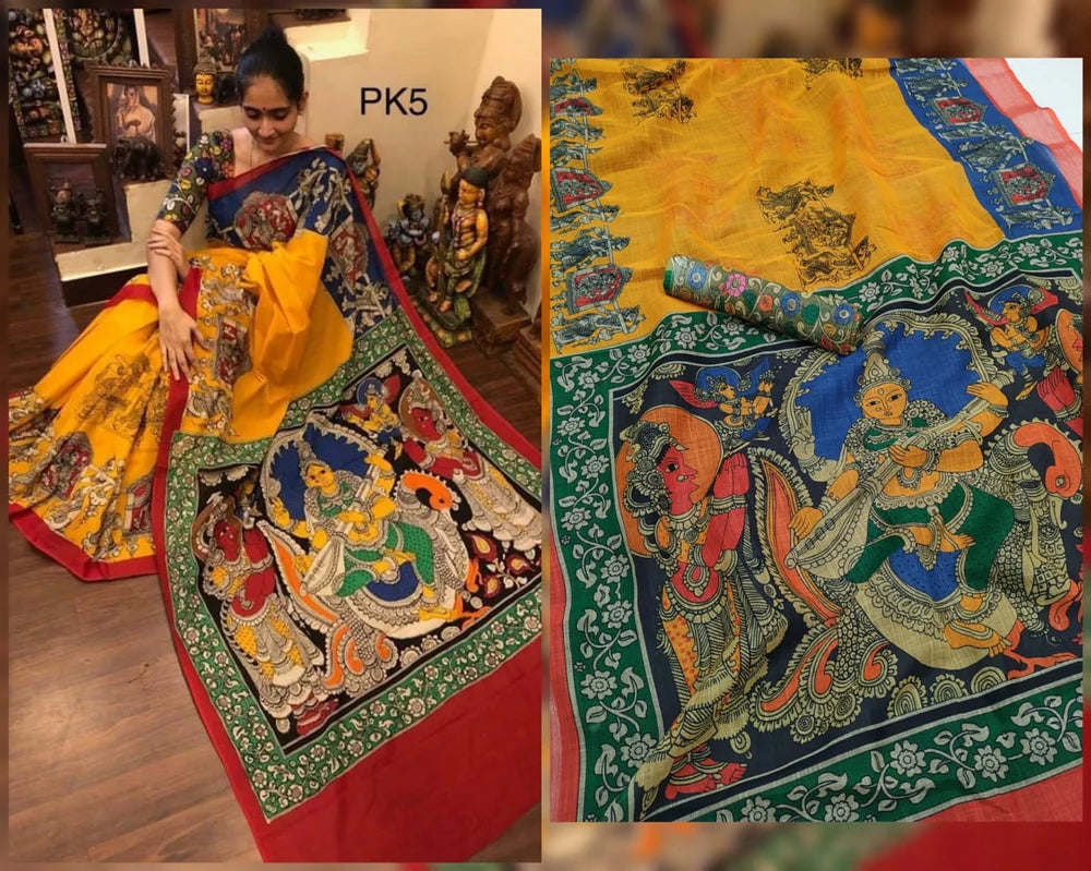 Multi Colour Linen Saree